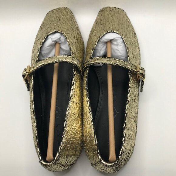 NWT Katy Perry Women's "The Evie" Gold Metallic Textured Mary Jane Flats 10M - Picture 3 of 8